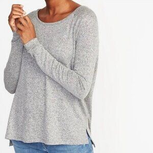 Free Press Gray Long Sleeve Soft Knit Top Scoop Neck Pullover Size M EUC